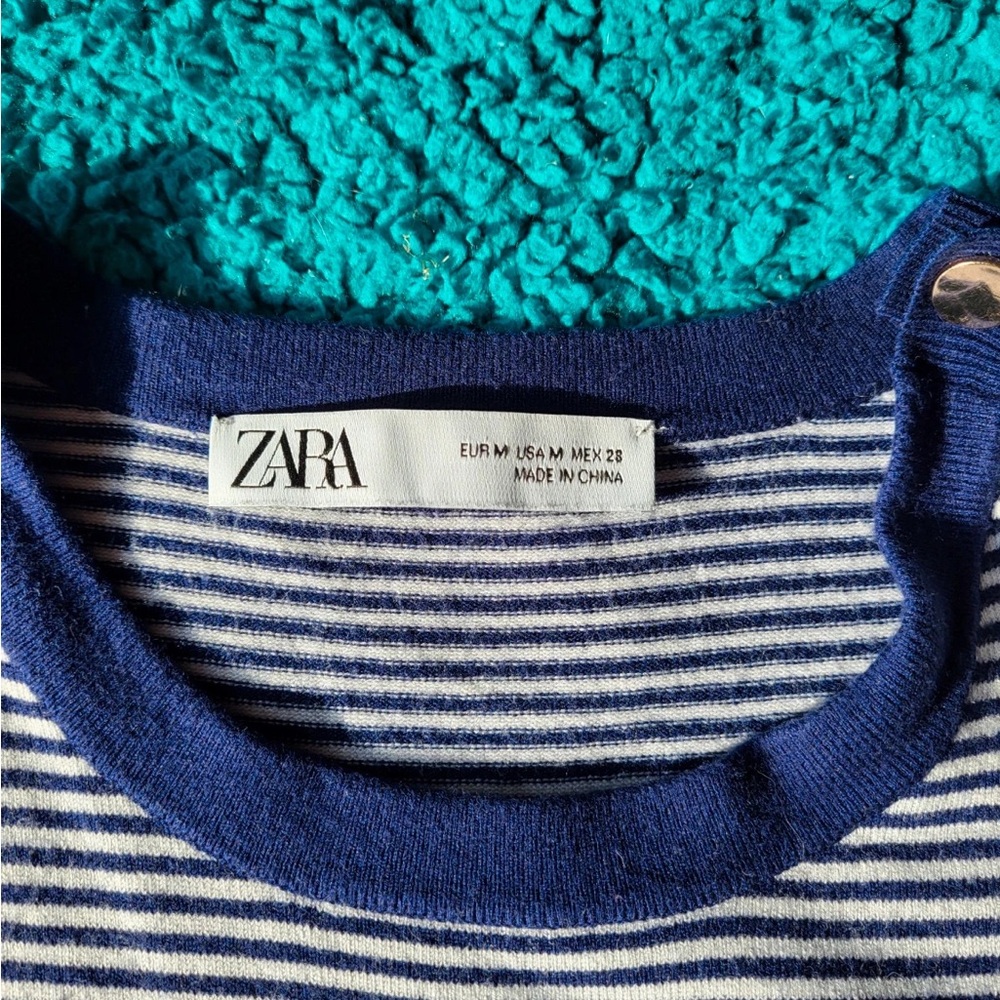 Zara Navy and White Striped Knit Top